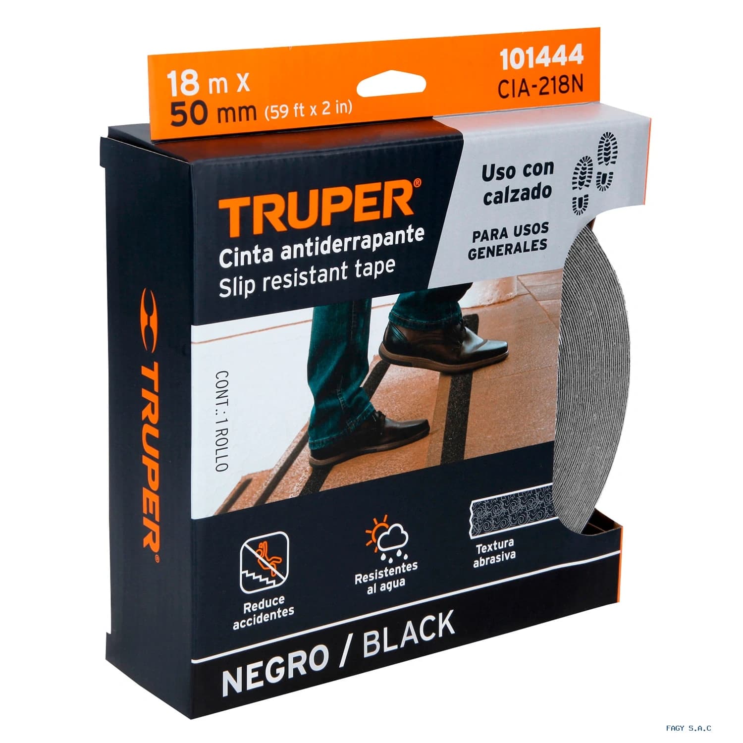 Rollo de 18m de cinta antiderrapante negra 50mm con abrasivo 101444 - Truper