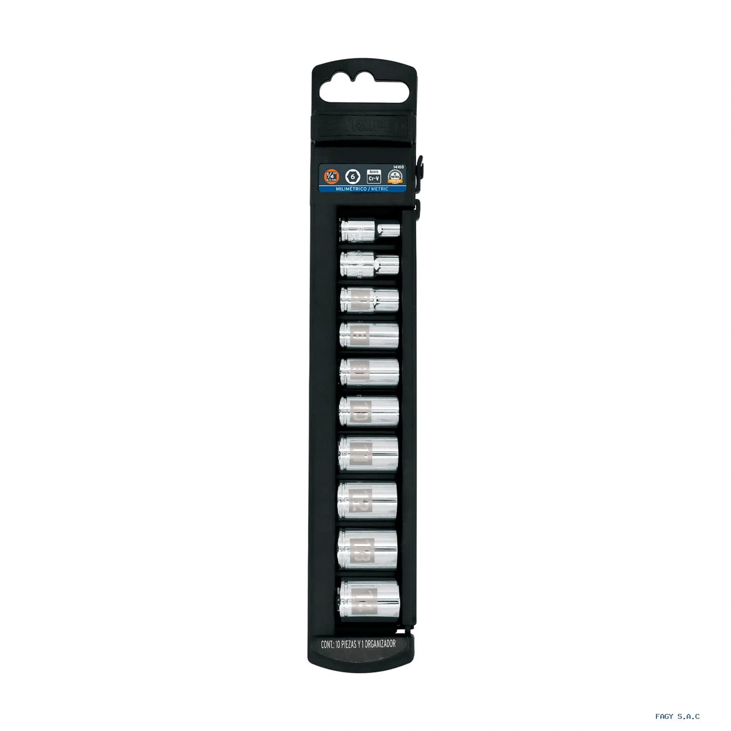 Juego de 10 dados cuadro 1/4" mm, Truper 14166