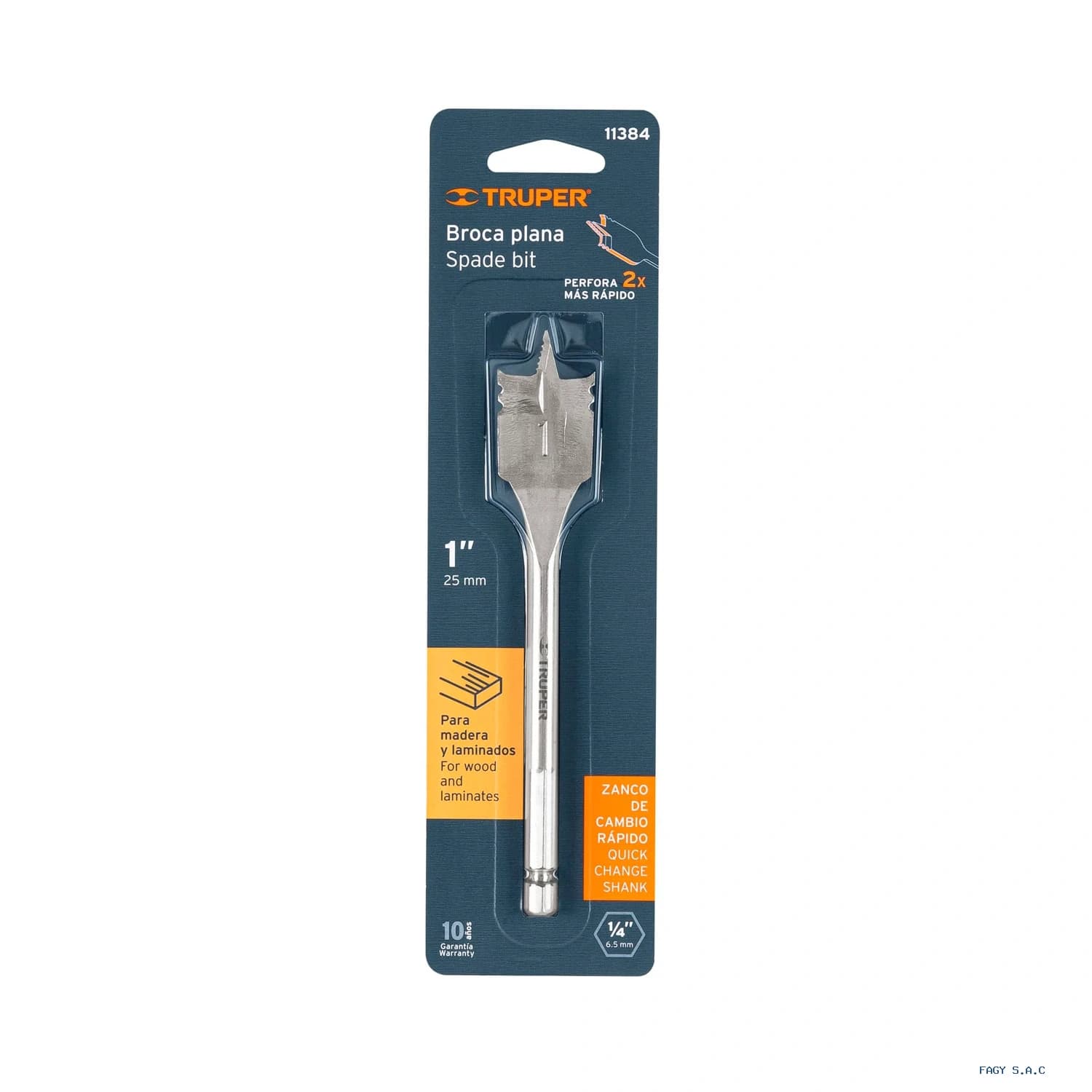 Broca plana de manita 1" para madera, Truper 11384