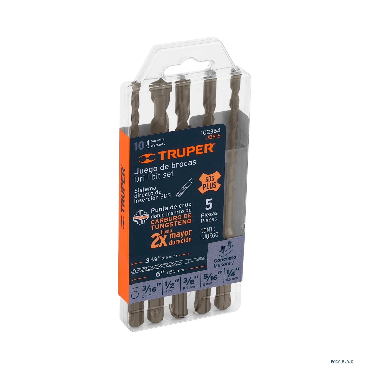 Juego de 5 brocas para concreto SDS Plus, Truper 102364