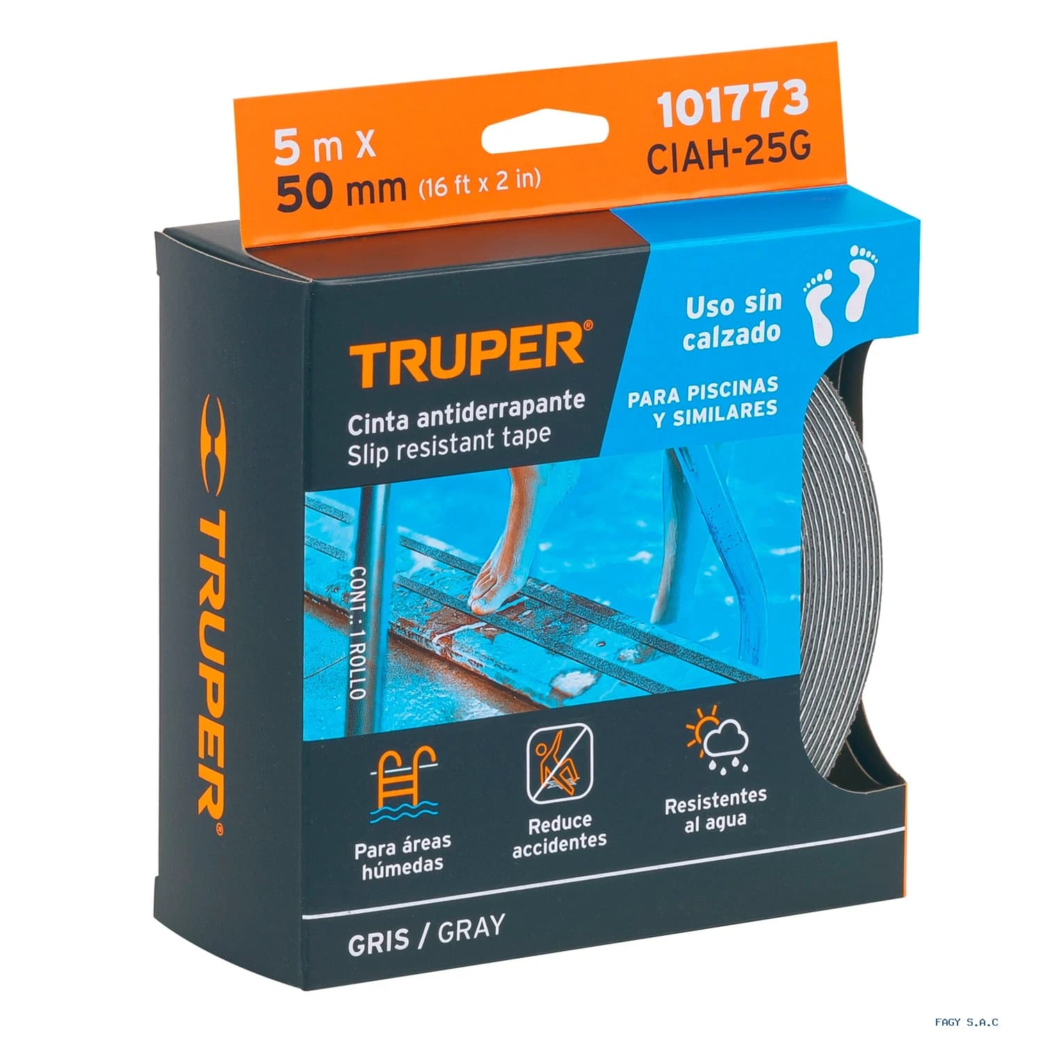 Rollo de 5 m cinta antiderrapante 50mm gris p/áreas húmedas 101773 - Truper