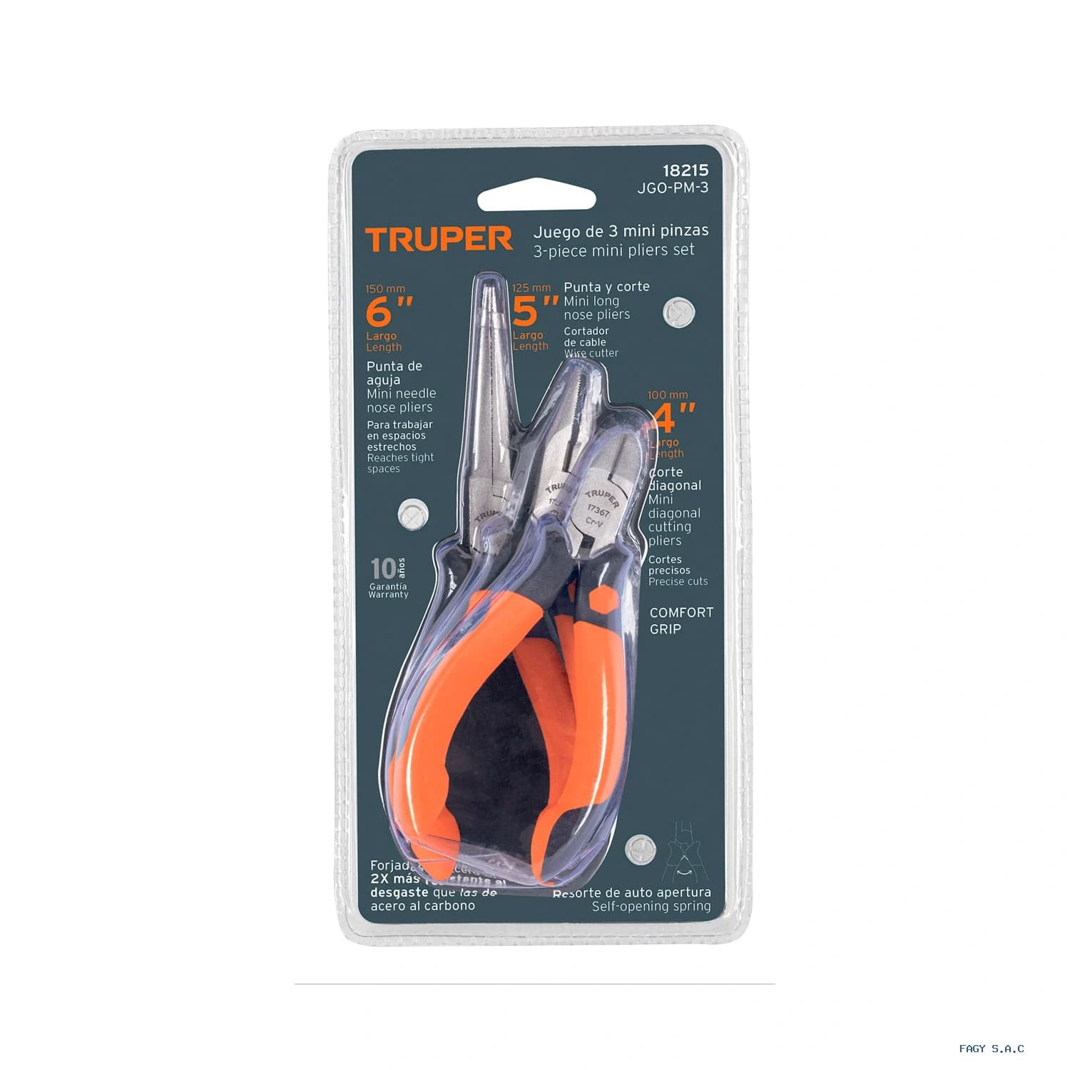 Juego de 3 mini alicates/pinzas mango Comfort Grip, Truper 18215