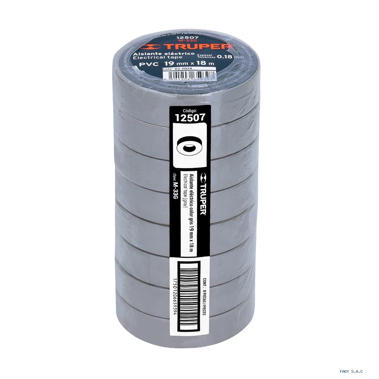 Cinta de aislar de 18 m x 19 mm gris Truper 12507 - Truper