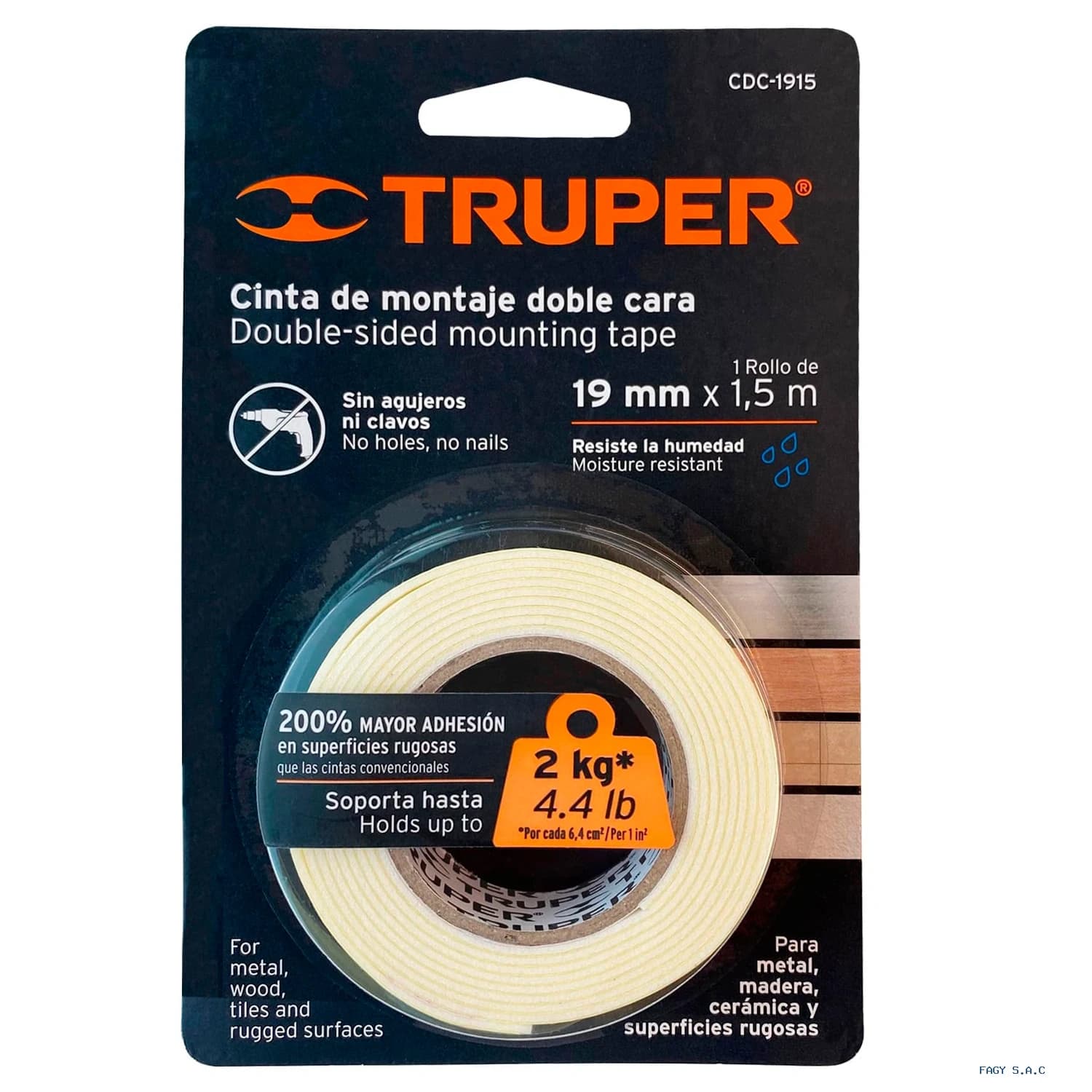 Cinta doble cara de 19 mm x 1.5 m Truper 11724 - Truper