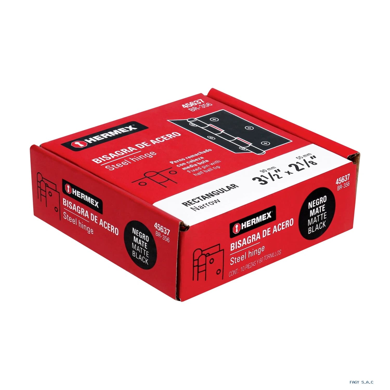 Bisagra rectangular 3-1/2" negra, HERMEX 45637