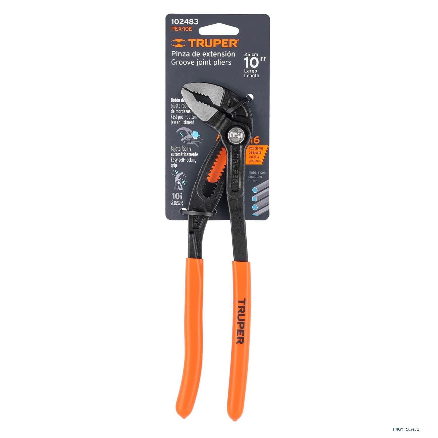 Pinza de extensión 10", mango de PVC, Truper 102483