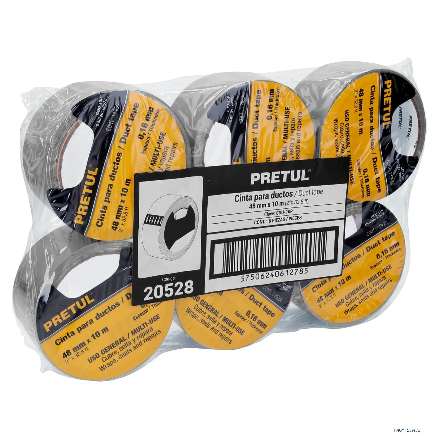 Cinta de 10 m para ducto espesor 0.16 mm Pretul 20528 - Truper