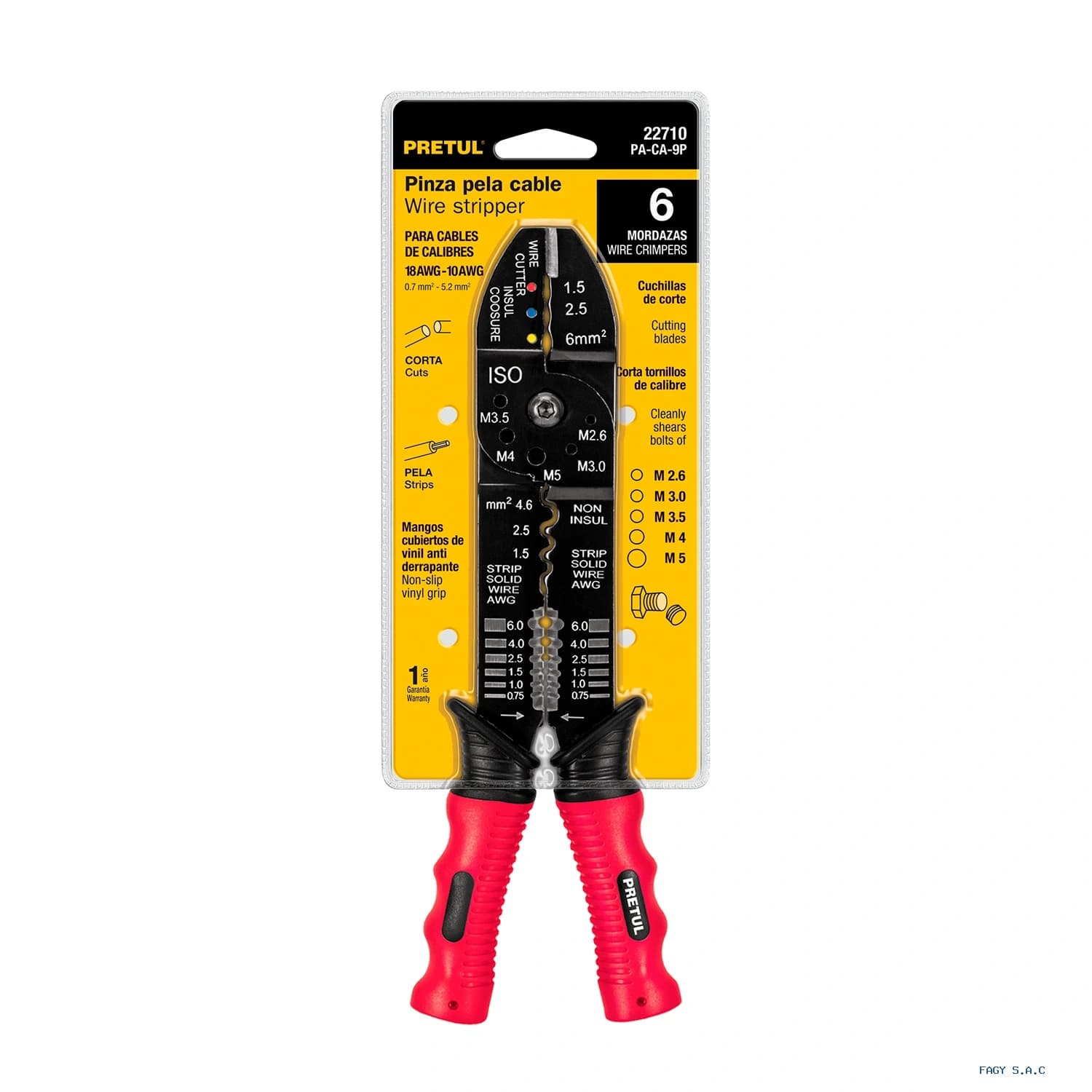 Alicate pinza 9" pela cables, 18 a 10 AWG, PRETUL 22710