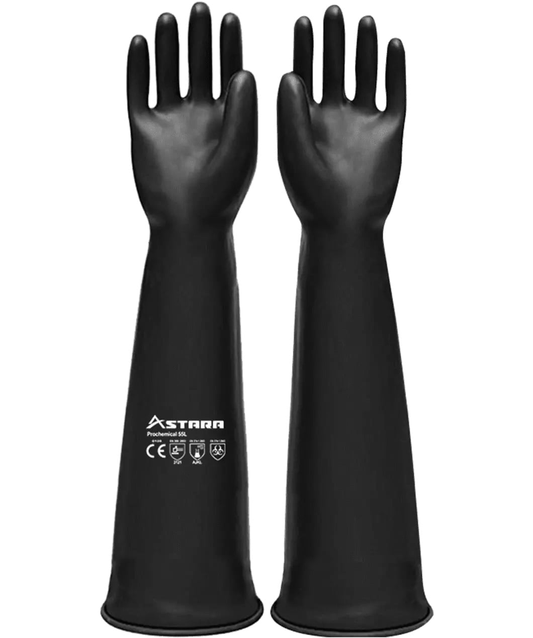 Guante de Jebe Industrial Astara Liso 55 cm Calibre 45 Negro