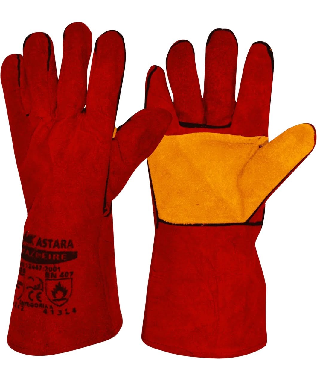 Guante De Cuero Rojo/Amarillo BLAZEFIRE 40CM(16″) Reforzado - Astara