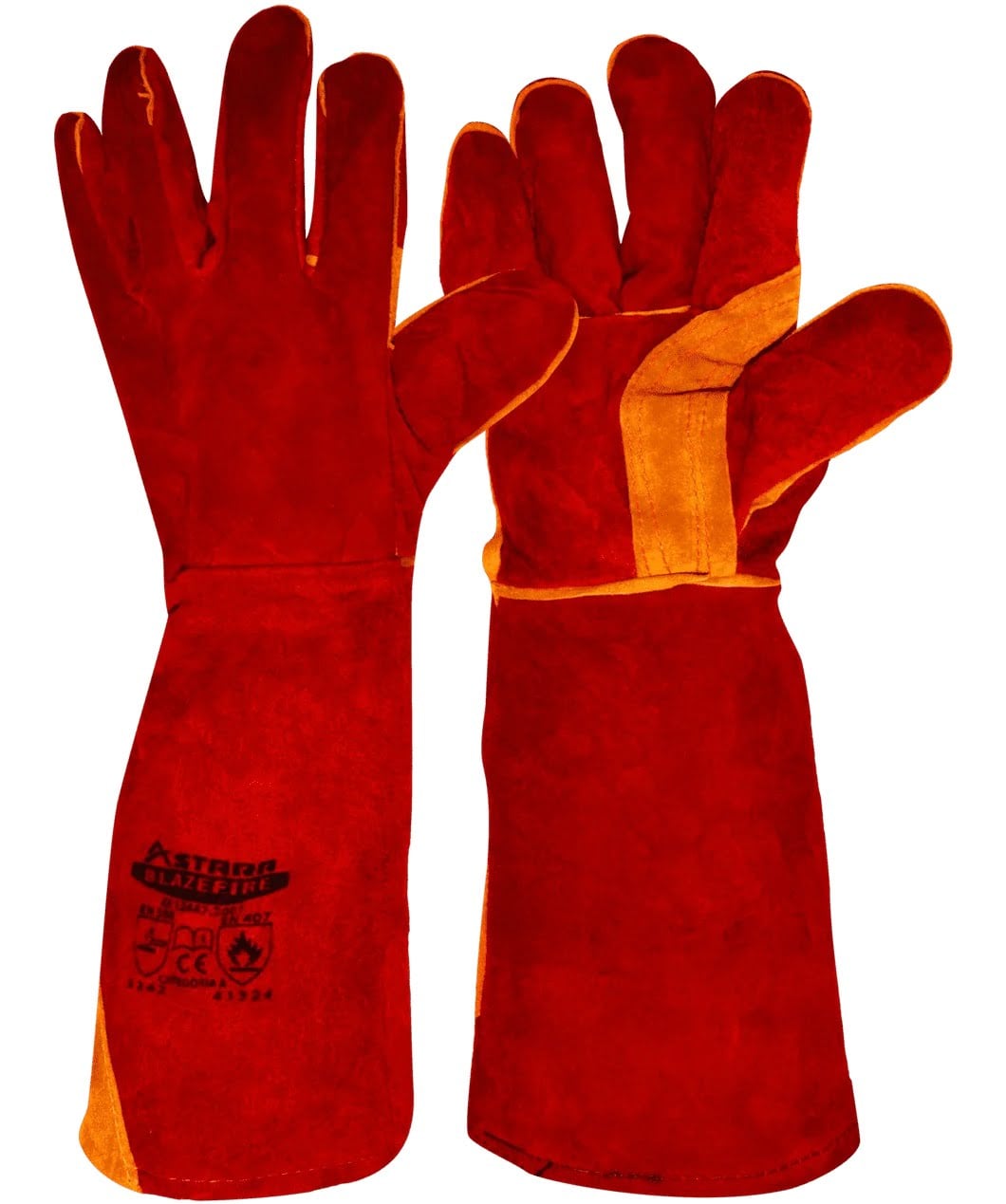 Guante De Cuero Rojo/Amarillo BLAZEFIRE 45CM(18″) Reforzado