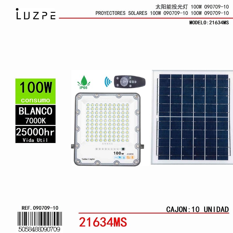 Panel Solar con Casco Metal de 100W Blanco - Importado