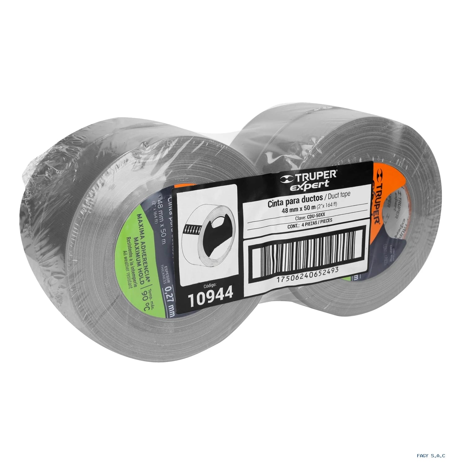 Cinta para ducto 50m x 48mm espesor 0.27mm 10944