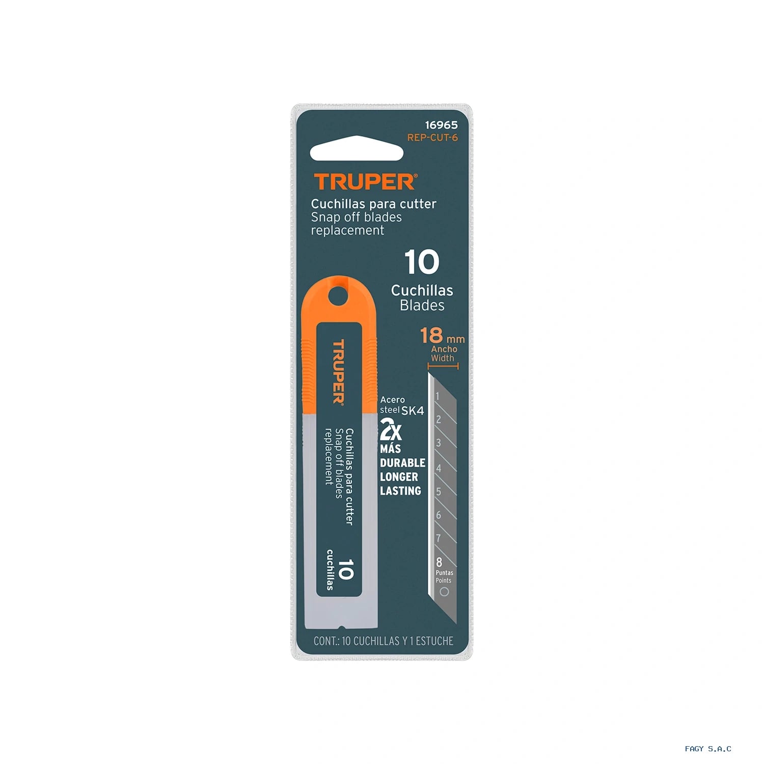 Estuche con 10 cuchillas SK4 de 18 mm para cutter Truper 16965