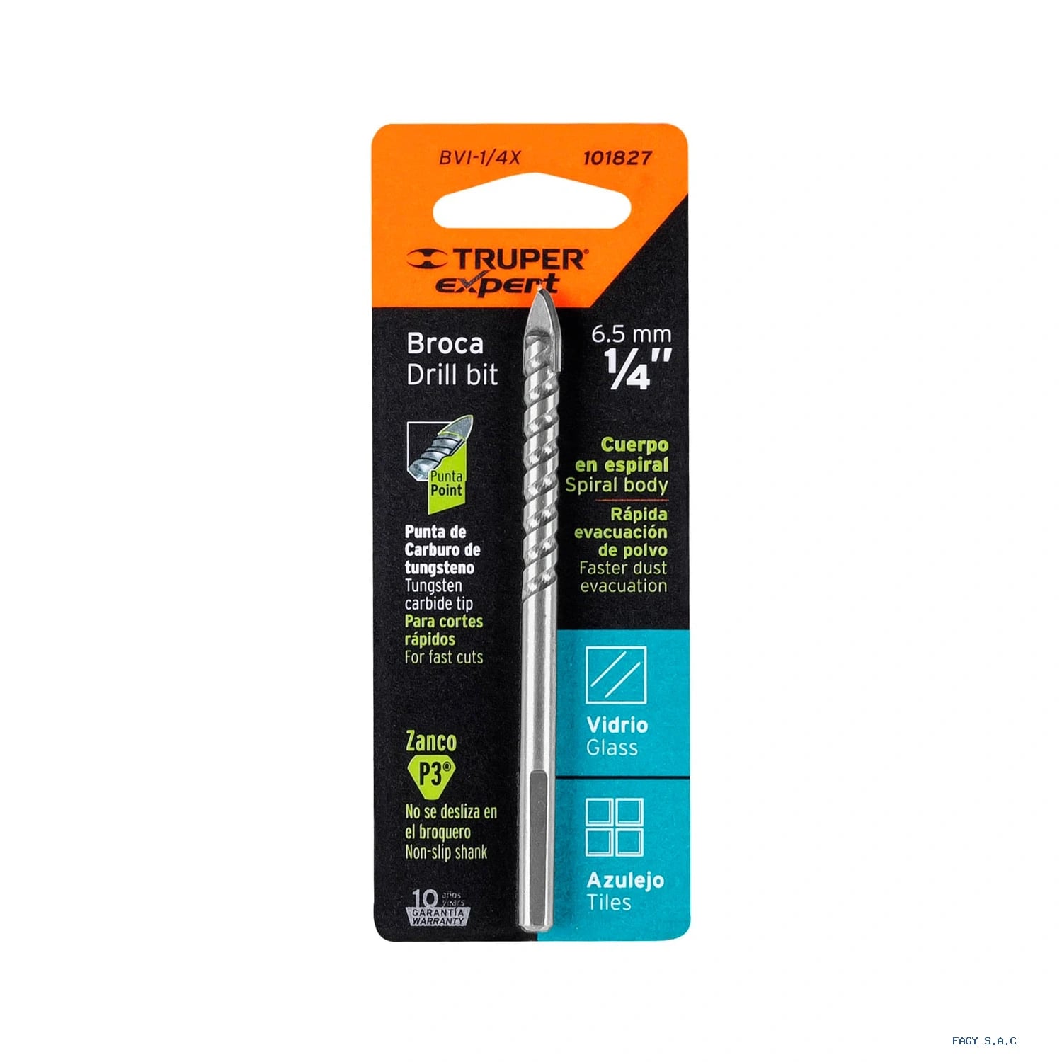 Broca para vidrio y azulejo 1/4", Truper Expert 101827