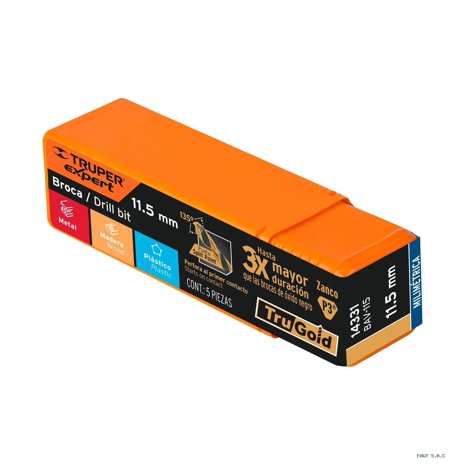 Broca HSS 11.5 mm Trugold para metal, Truper Expert 14331