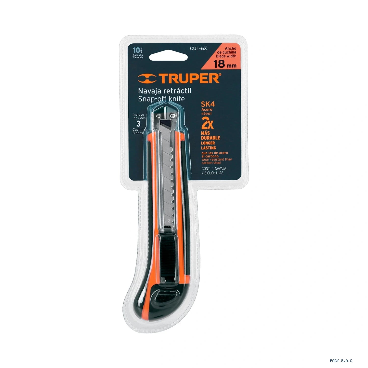 Cutter 18 mm profesional con alma metálica y grip Truper 16977
