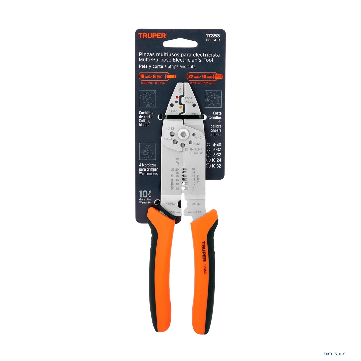Alicate pinza 9" pela cables, 26 a 10 AWG,  TRUPER 17353