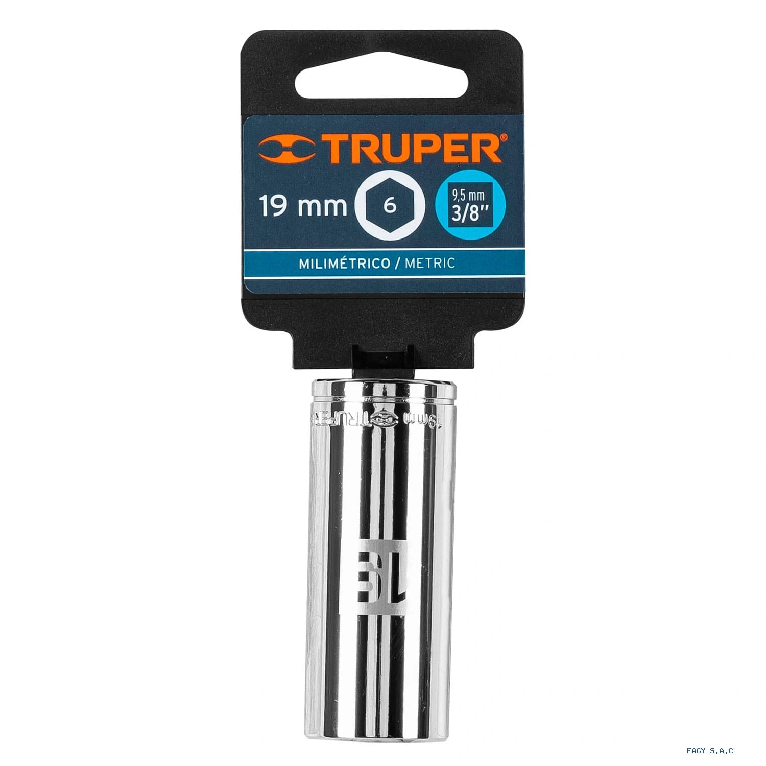 Dado largo de 19 mm, 6 puntas, cuadro 3/8", Truper 13779