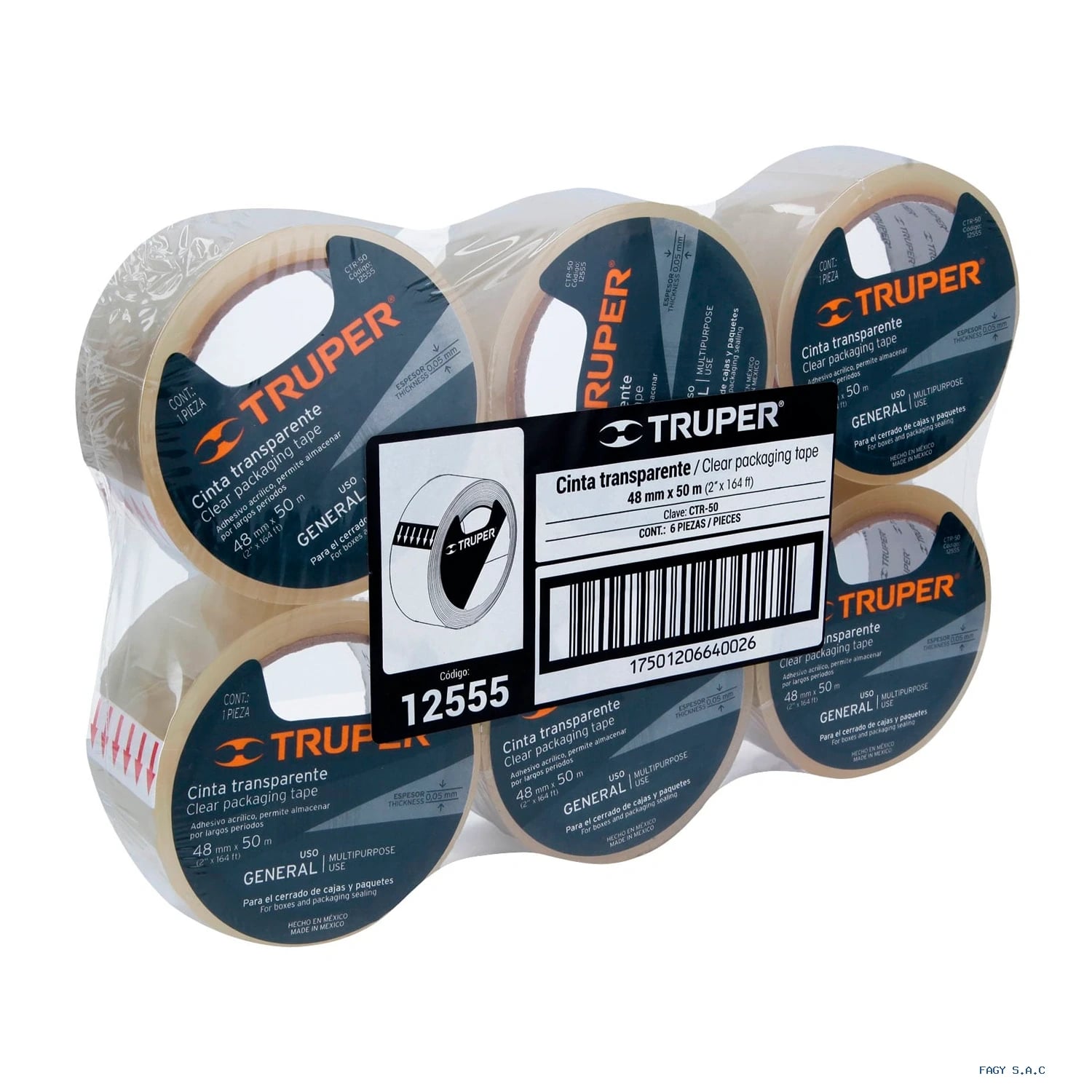 Cinta de empaque 48 mm x 50 m transparente Truper 12555