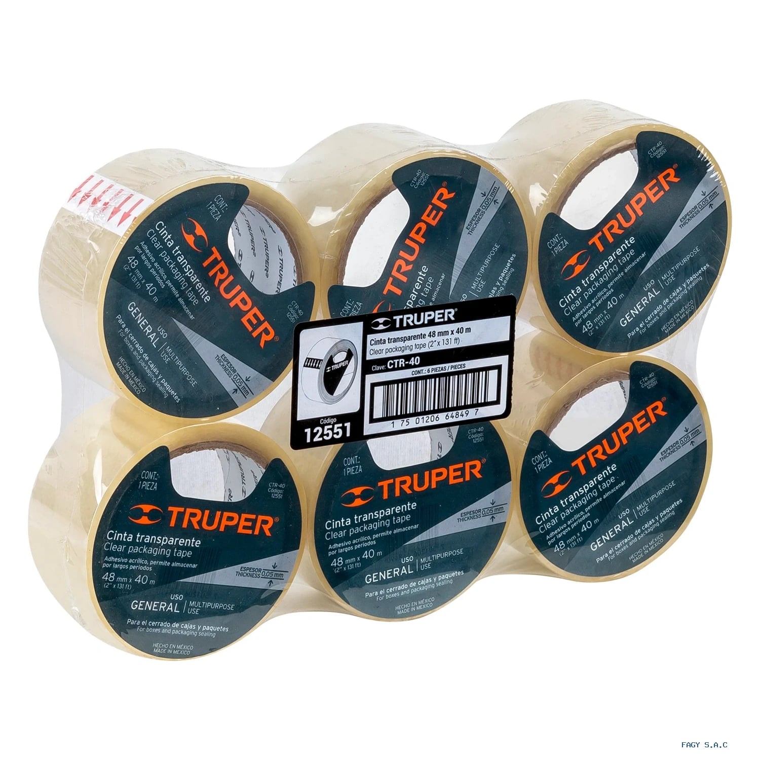 Cinta de empaque 48 mm x 40 m transparente Truper 12551