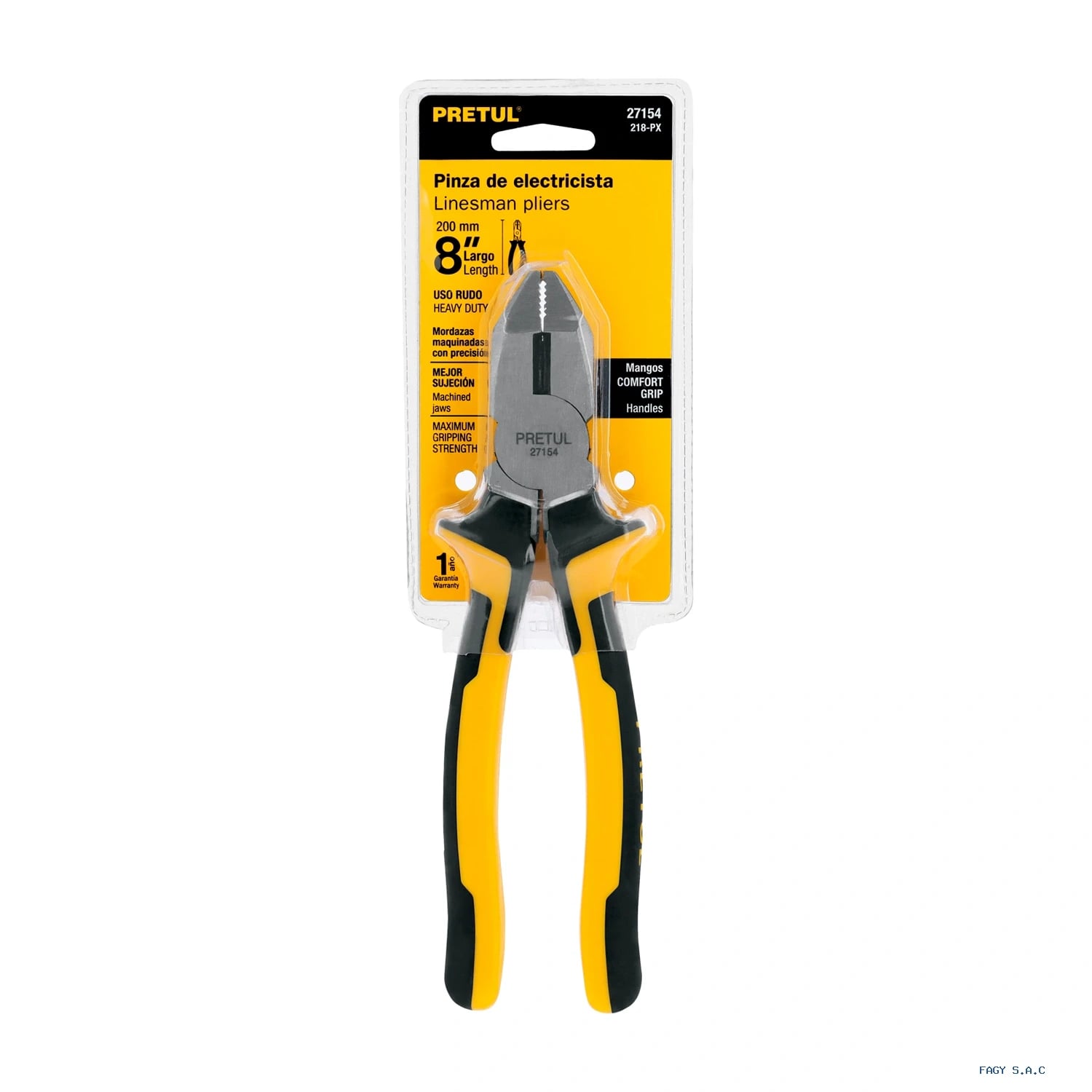 Alicate pinza p/electricista 8" uso rudo, Comfort Grip, Pretul 27154