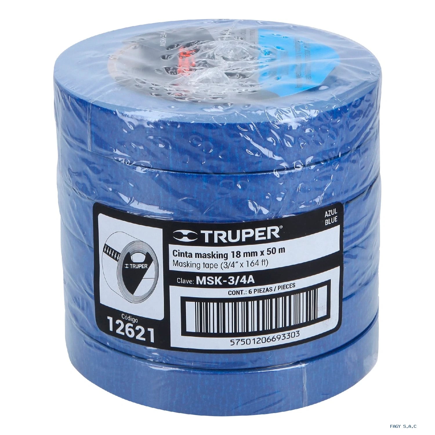 Cinta masking tape azul de 3/4″ x 50 m para pintor Truper 12621