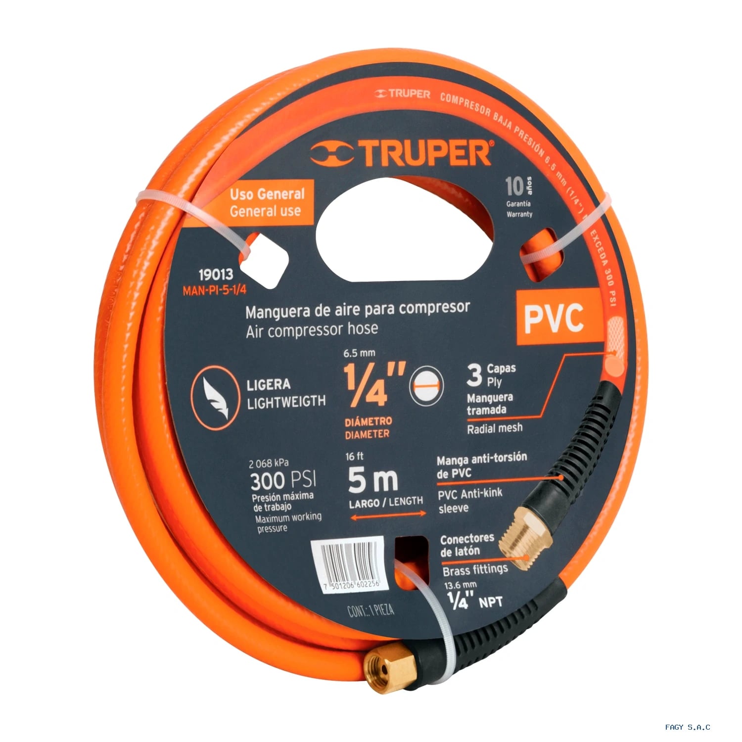Manguera para compresor de PVC 5m x 1/4″ Truper 19013