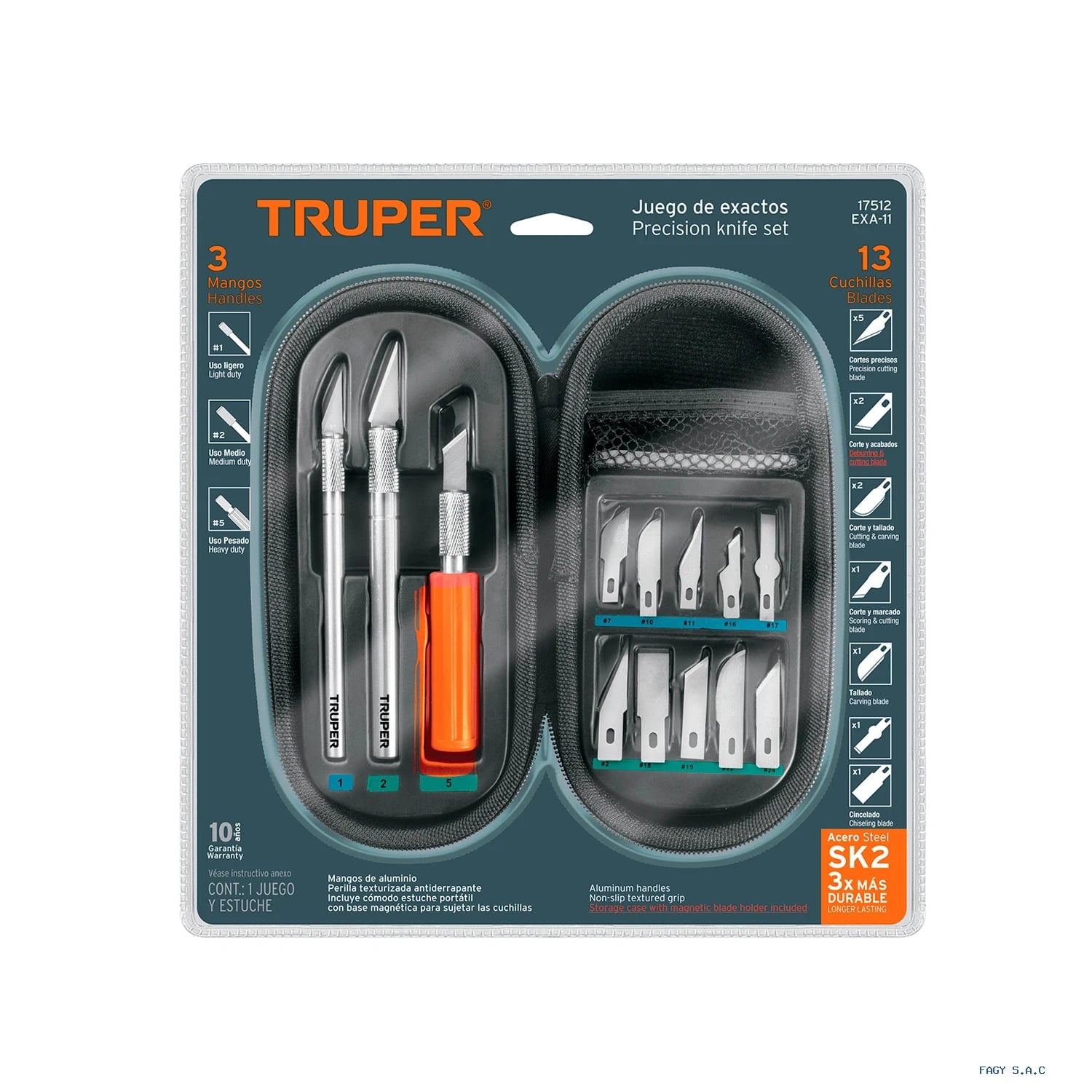 Juego de exactos profesional con 13 cuchillas Truper 17512