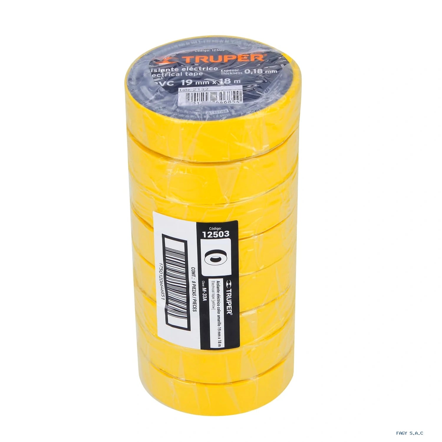Cinta de aislar de 18 m x 19 mm amarilla Truper 12503