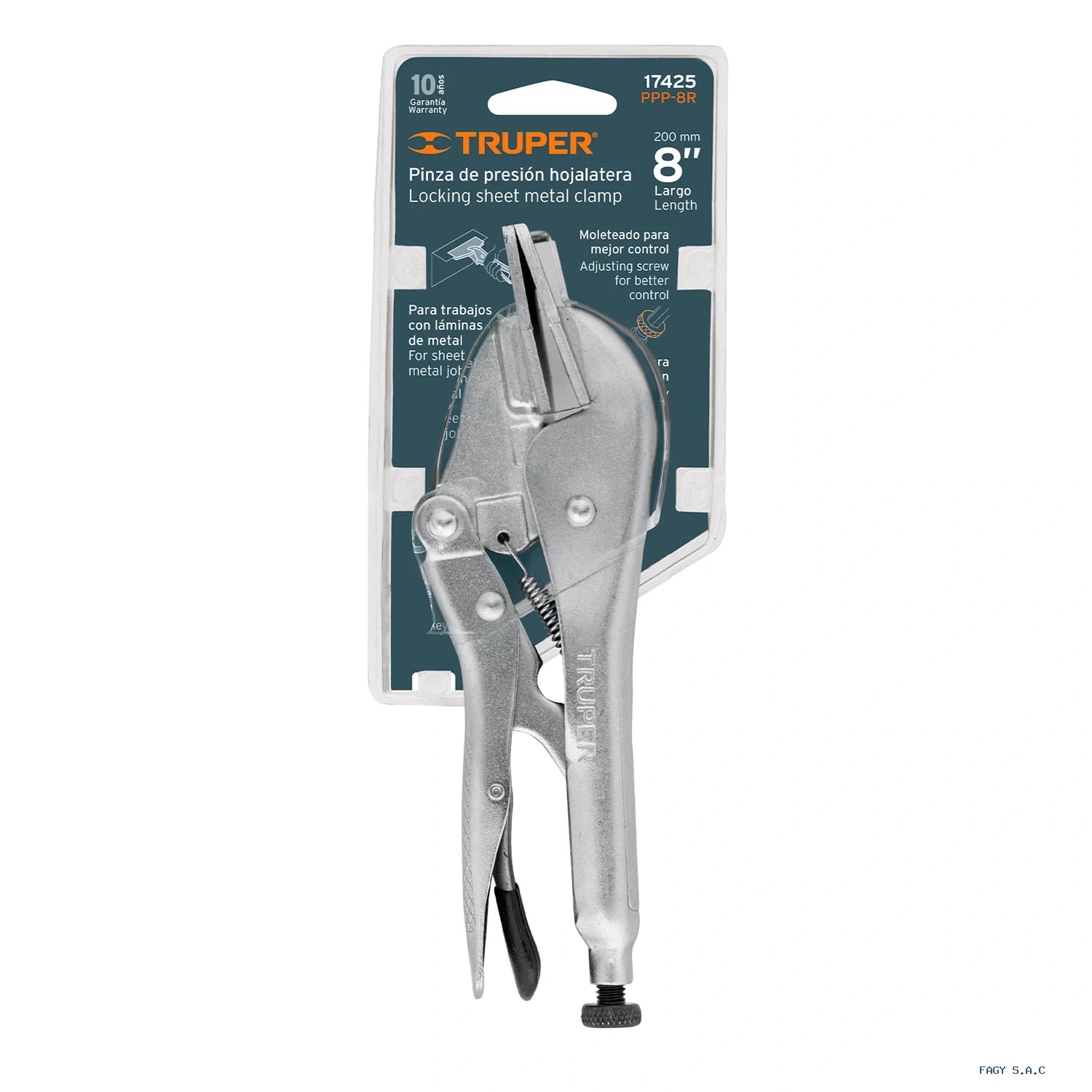 Alicate pinza de presión 8" hojalatera, Truper 17425