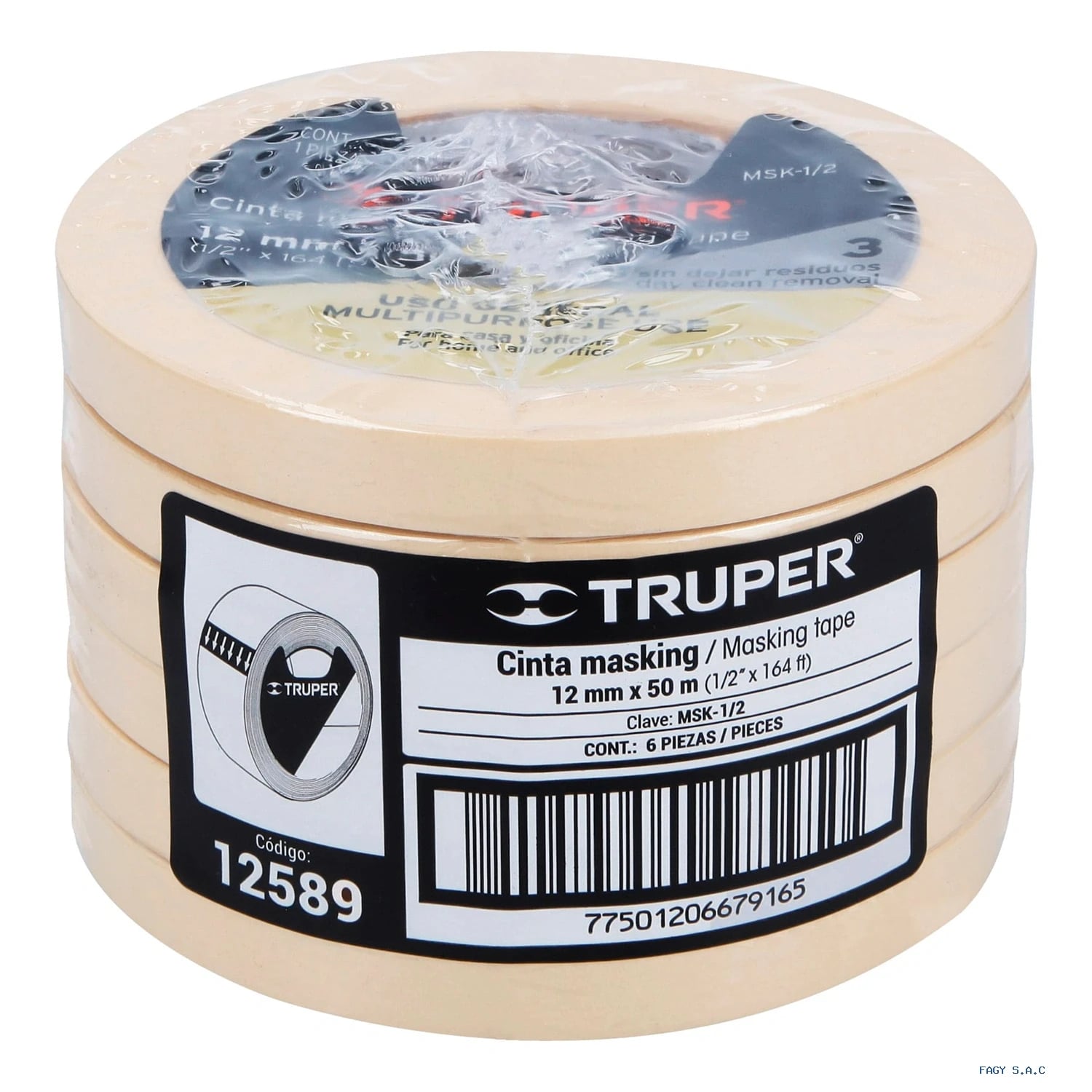 Cinta masking tape de 1/2″ x 50 m Truper 12589