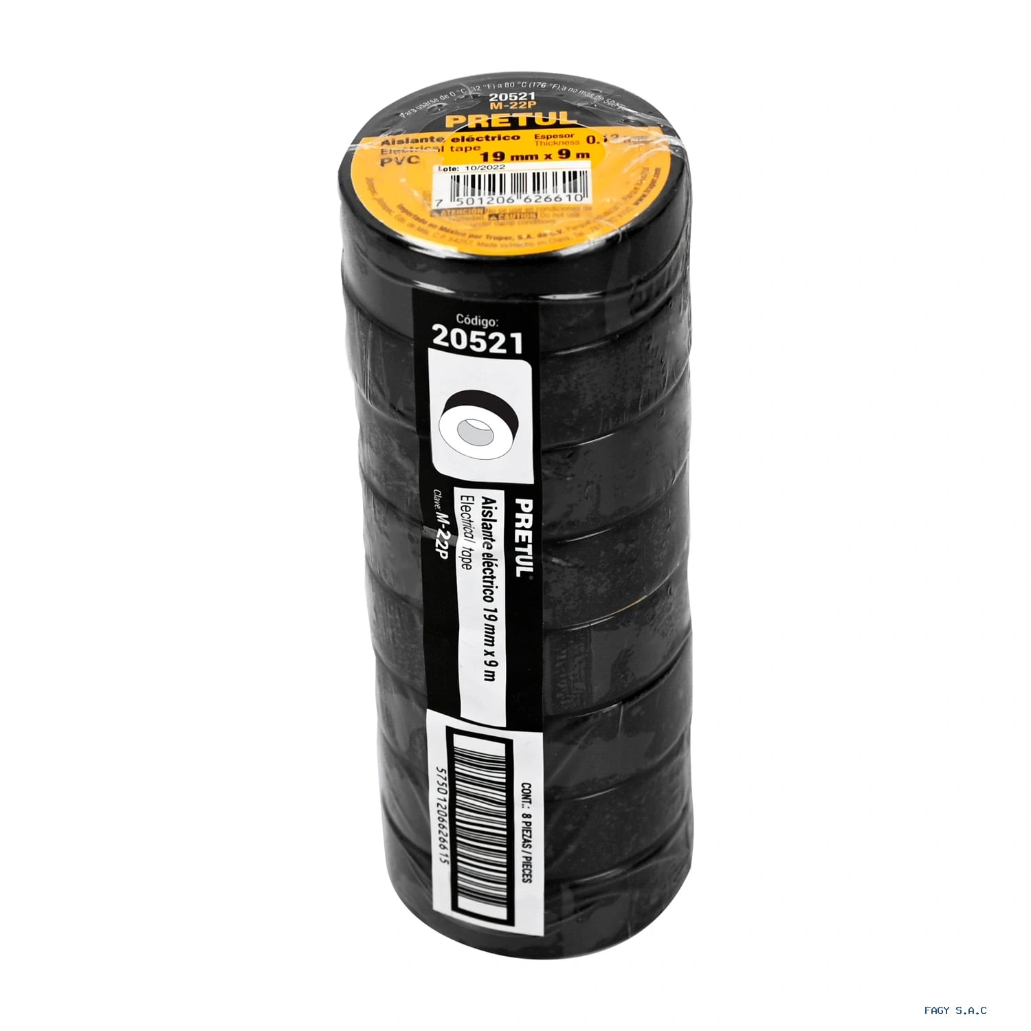 Cinta de aislar de 9 m x 19 mm negra Pretul 20521