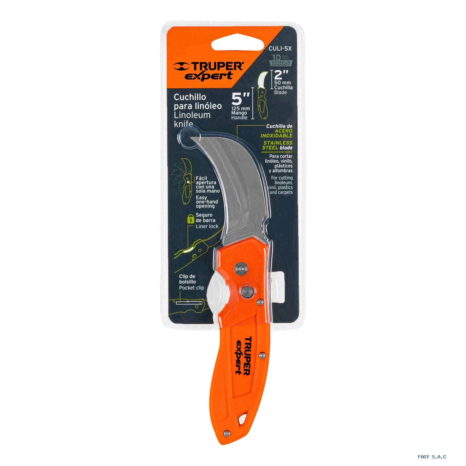 Cuchillo abatible 7 pulgadas con mango de nylon 12725