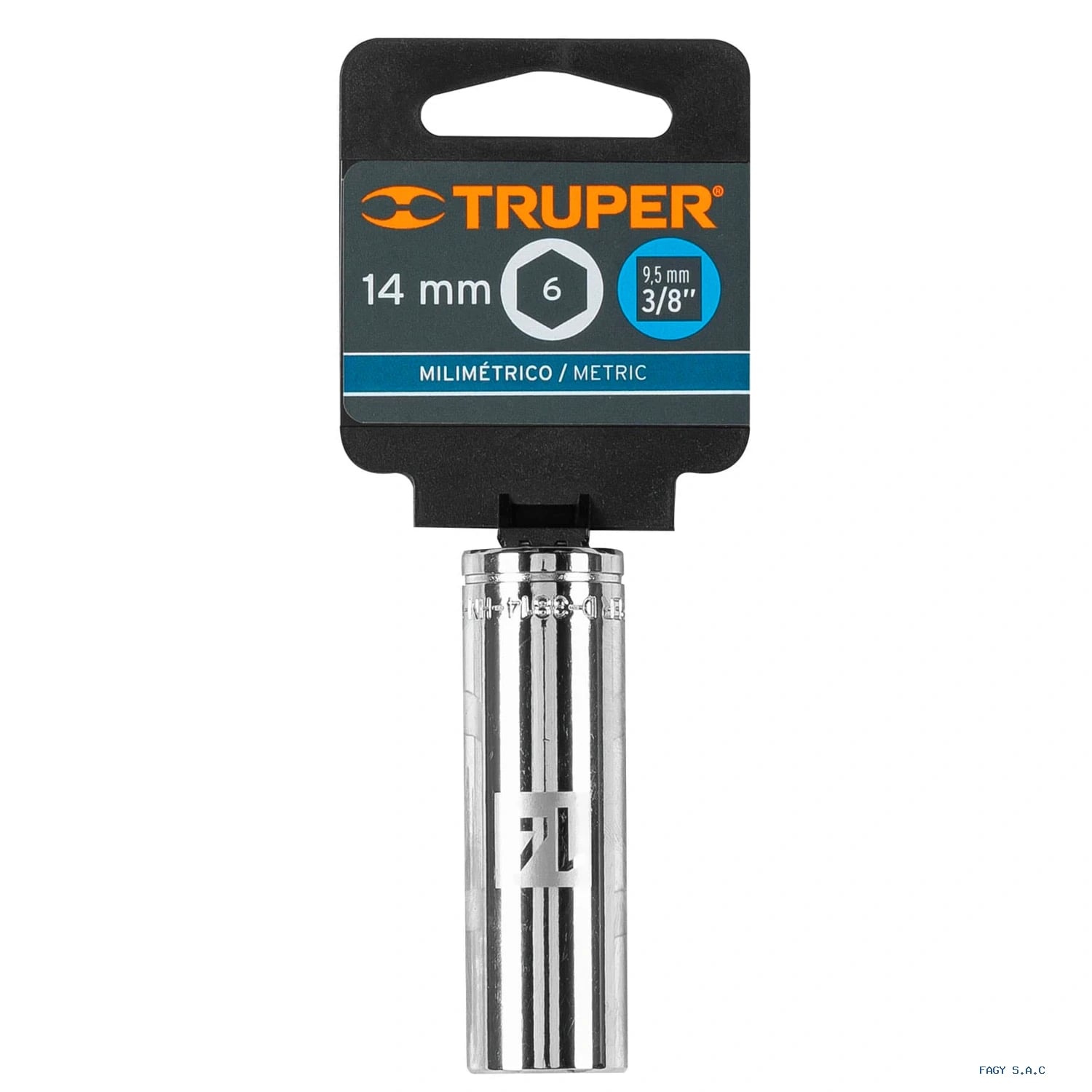 Dado largo de 14 mm, 6 puntas, cuadro 3/8", Truper 13774