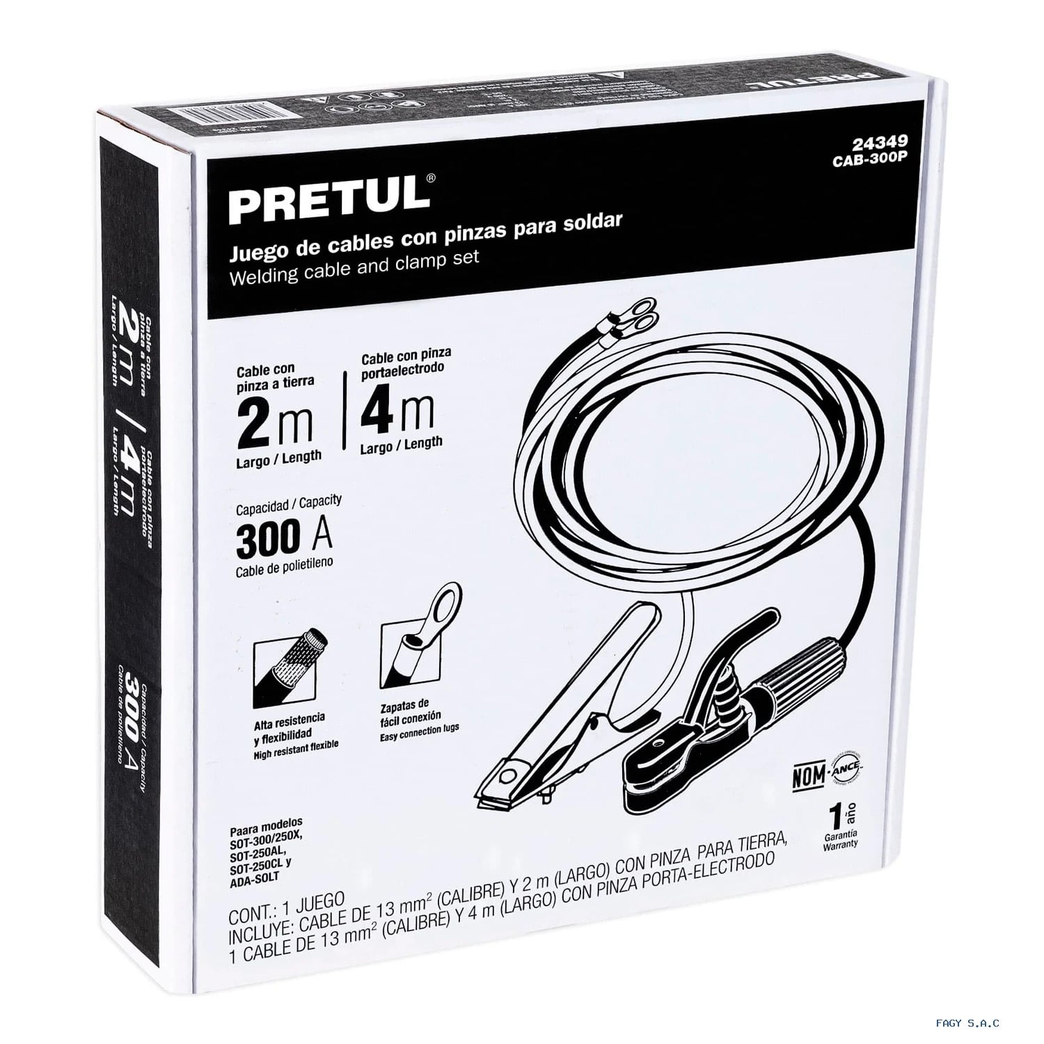 Cables con alicates pinzas para soldadoras de  arco y ADA-SOLT, PRETUL 24349