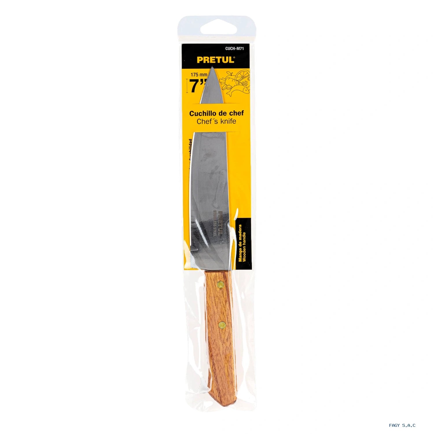 Cuchillo de chef 7″ mango de madera Pretul 23081