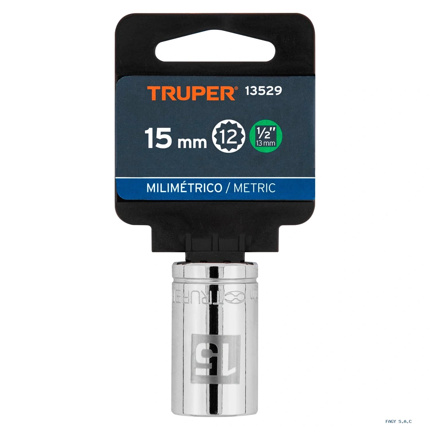 Dado de 15 mm, 12 puntas, cuadro 1/2", Truper 13529