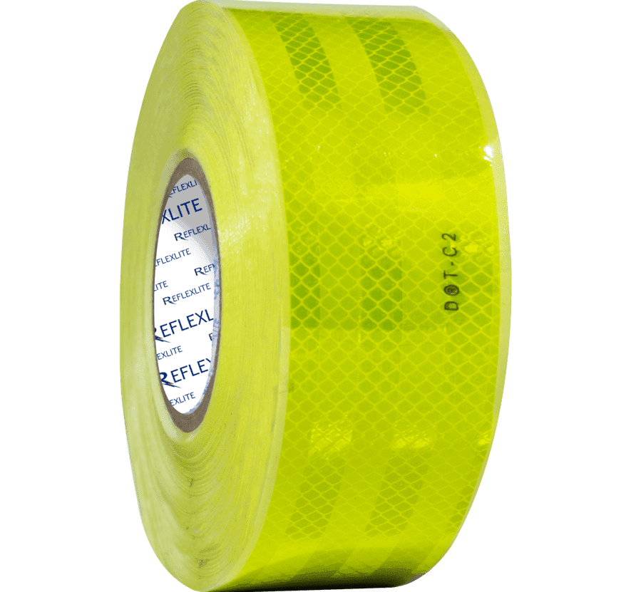 Cinta Reflectiva Verde Limón Sellada Con Lineas Y Logo 10CM(4″) 45.7 Mts - Astara