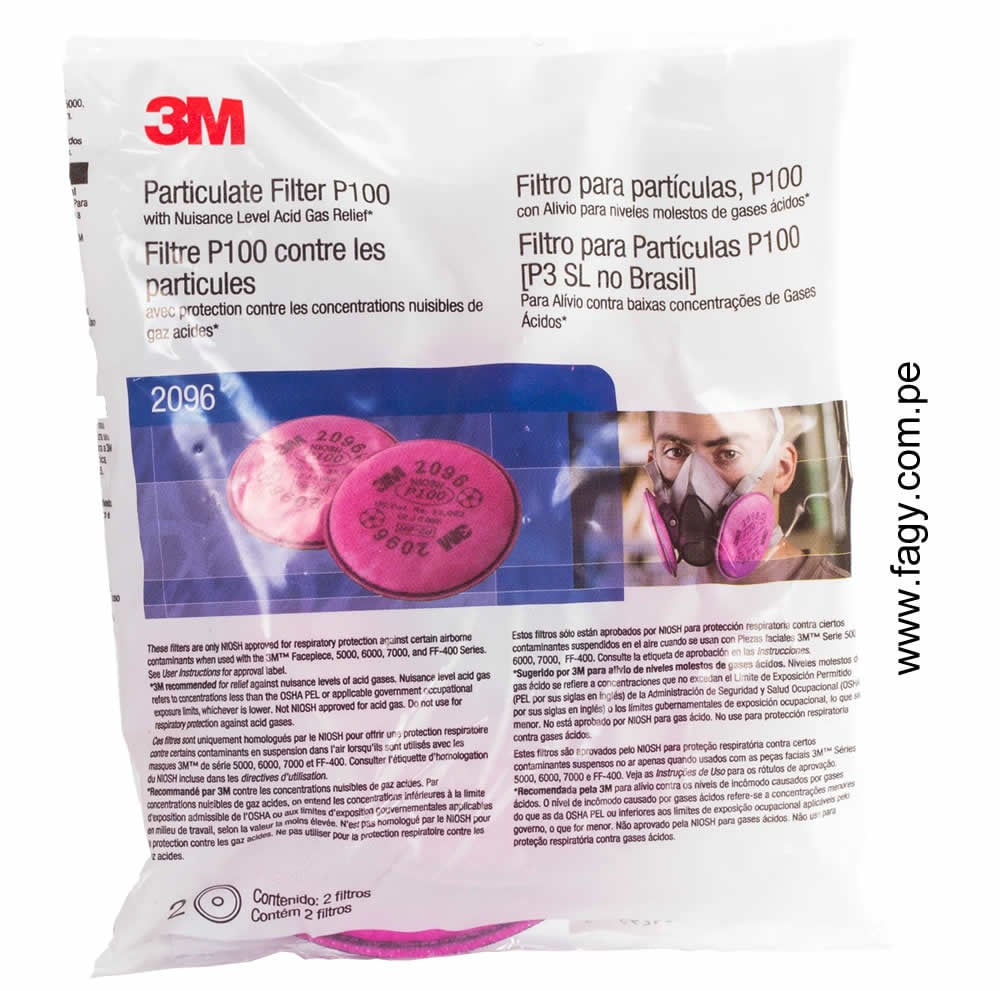 Filtro 3m 2096 P100 Para Niveles Molestos De Gases Ácidos - 3M