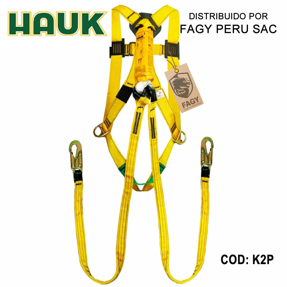 Kit arnés 2 anillas 3 hebillas linea conexión doble 1.8m 2 ganchos 3/4″ Hauk K2P - HAUK