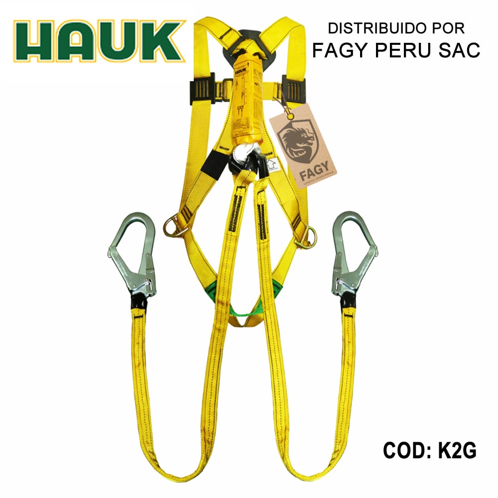 Kit arnés 2 anillas 3 hebillas linea conexión doble 1.8m 2 ganchos 2 1/4″ HAUK K2G - HAUK