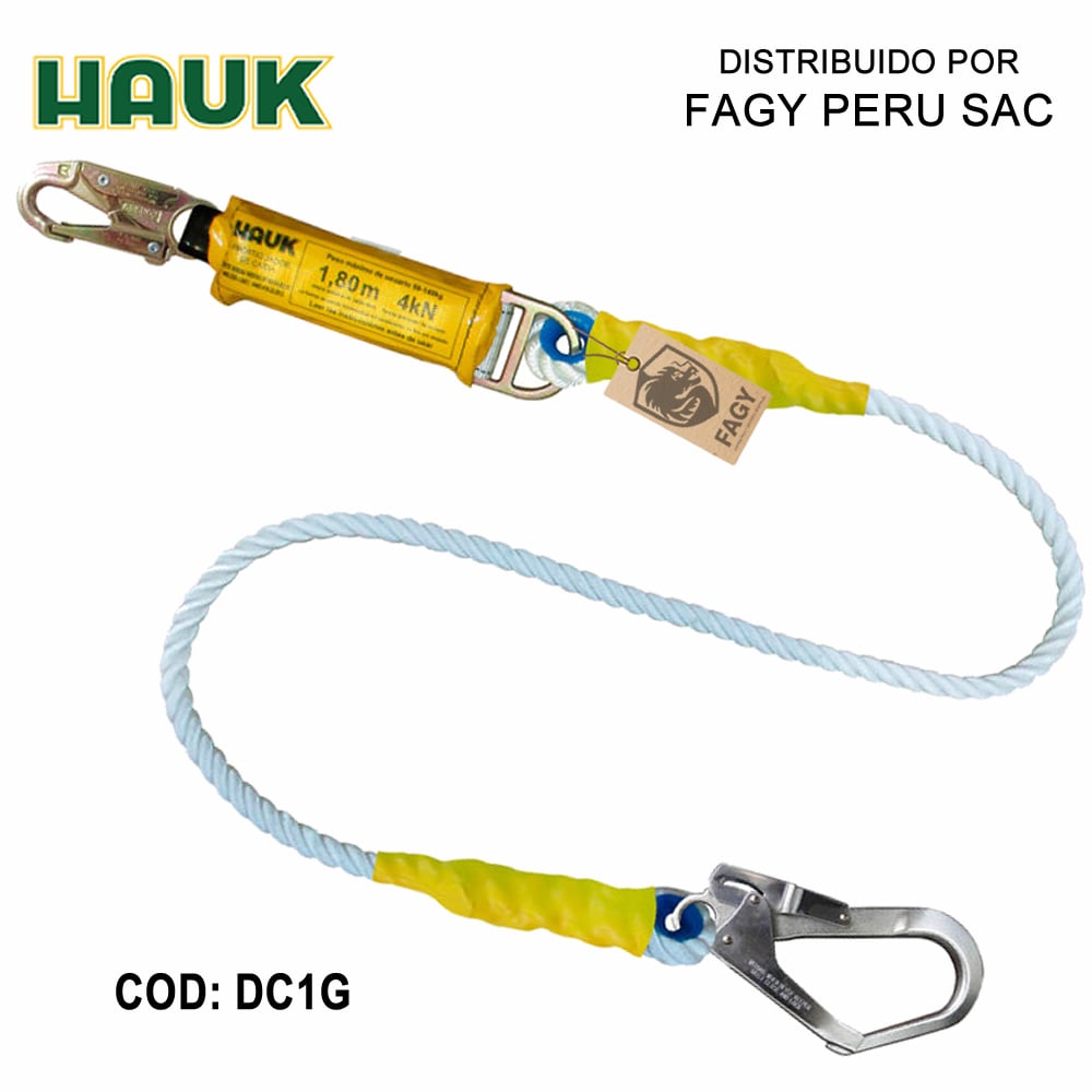 Linea conexion 1.8m cabo poliamida 5/8″ 1 gancho 3/4″ 1gancho 2 1/4″ HAUK DC1G - HAUK