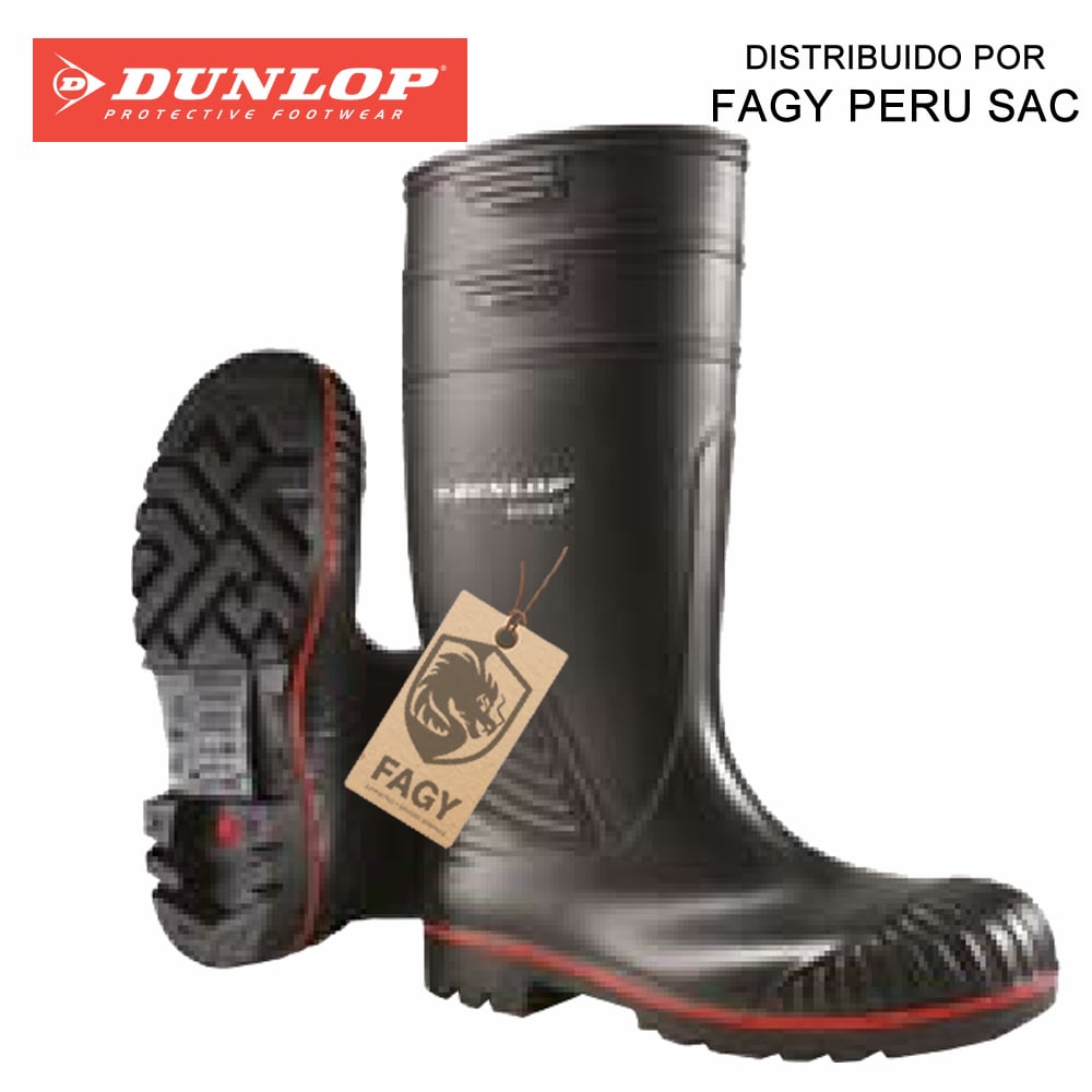 Bota punta de acero resistente a quimicos negro rojo Dunlop