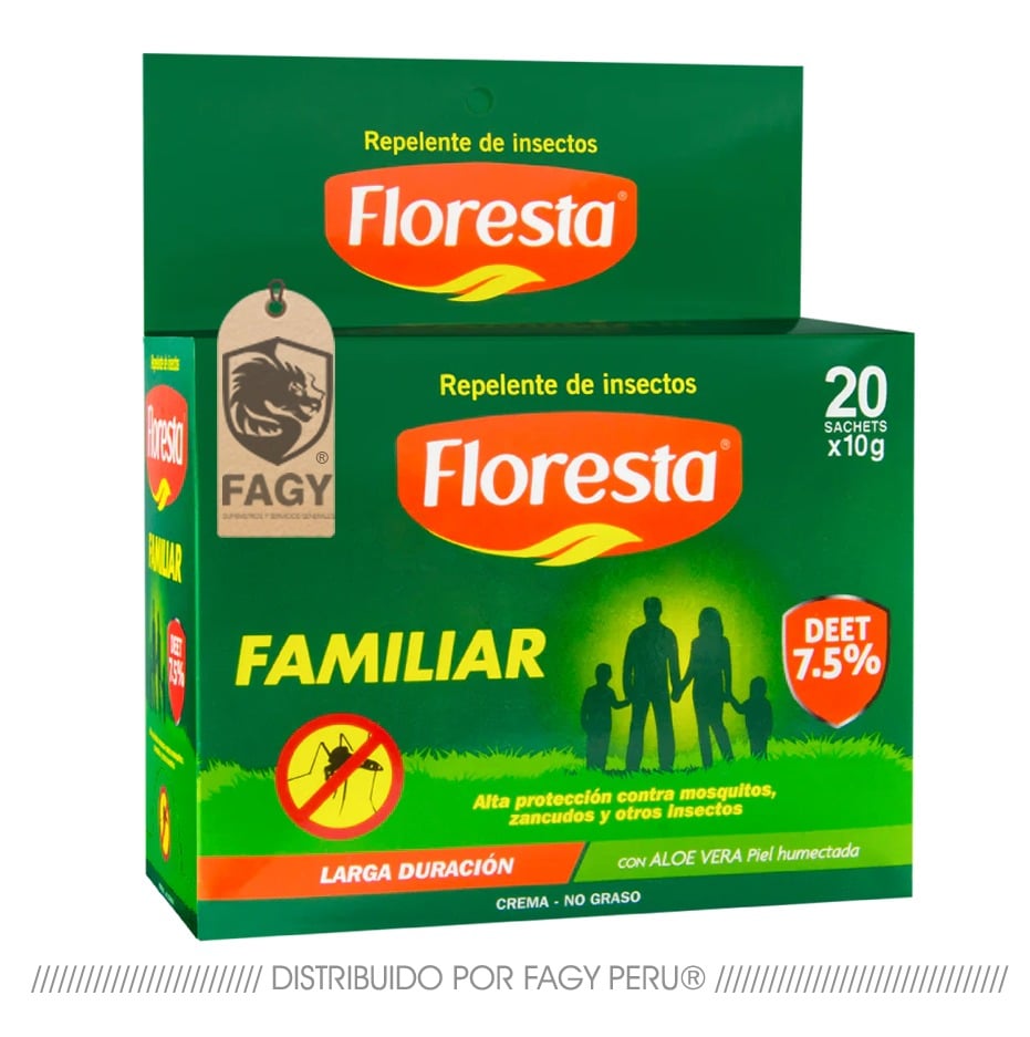 Repelente Floresta Familiar Crema 7.5% Deet sachet 10 g. x 20 unid - Floresta