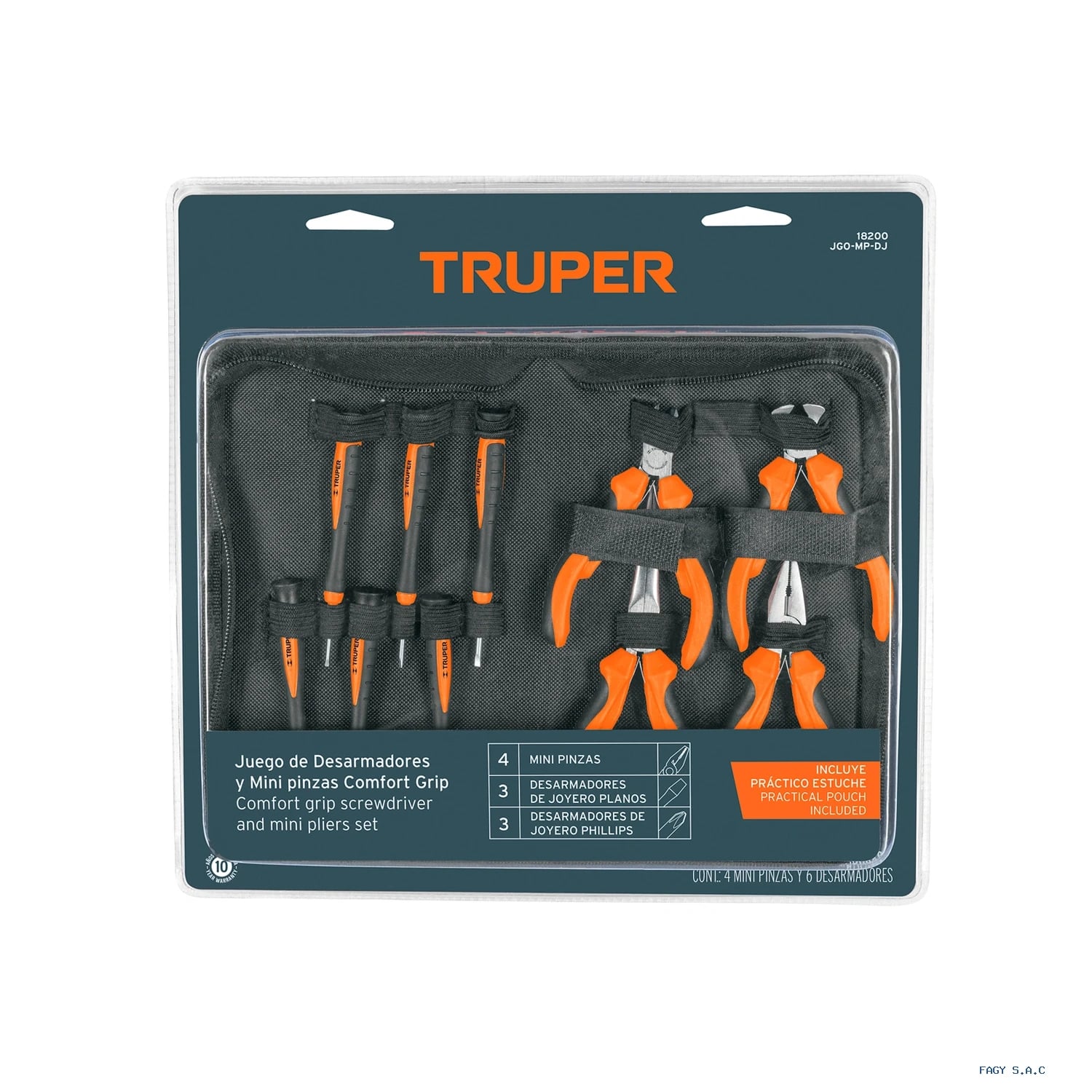 Juego 6 desarmadores de joyero y 4 mini alicates/pinzas Comfort Grip 18200