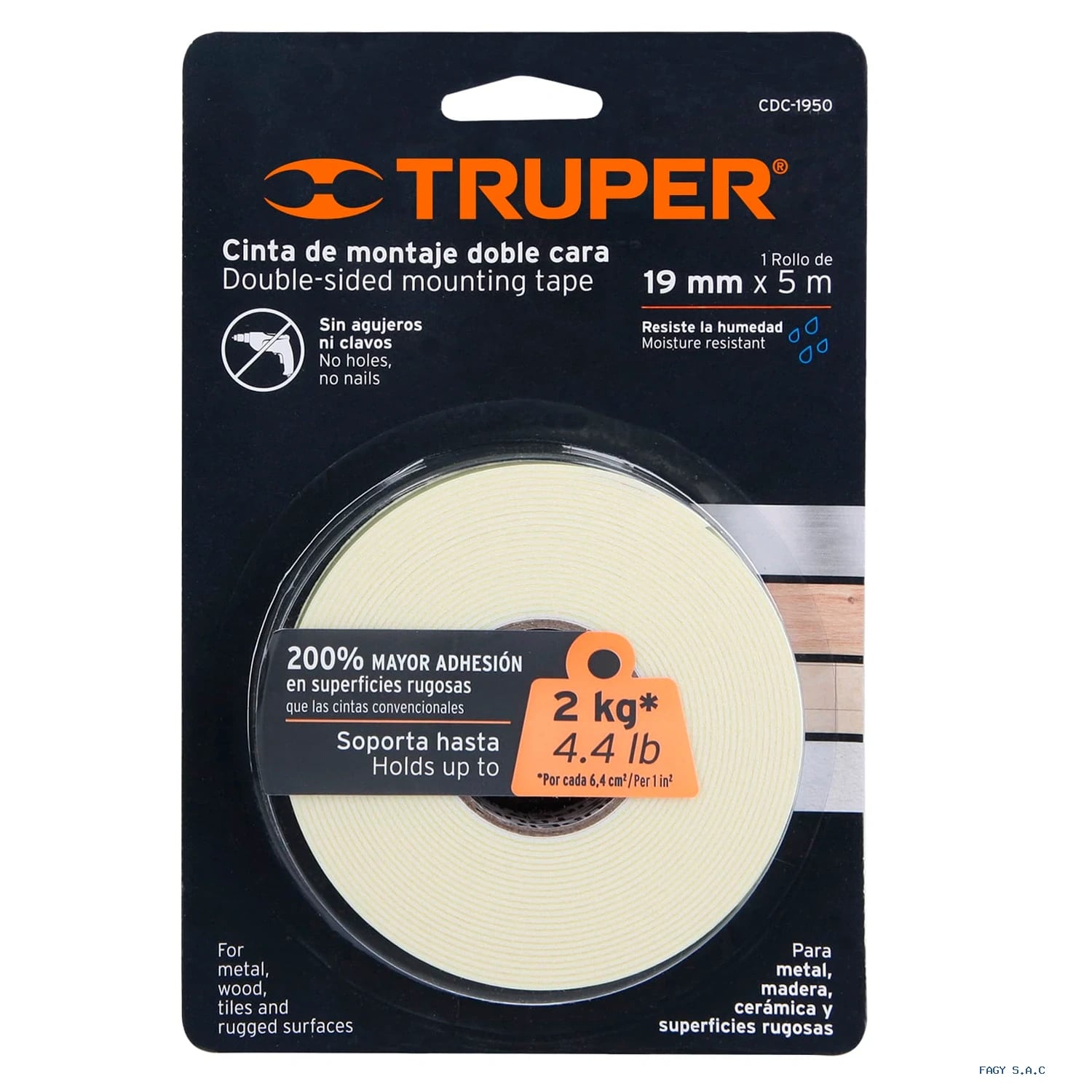 Cinta doble cara de 19 mm x 5 m Truper 11725