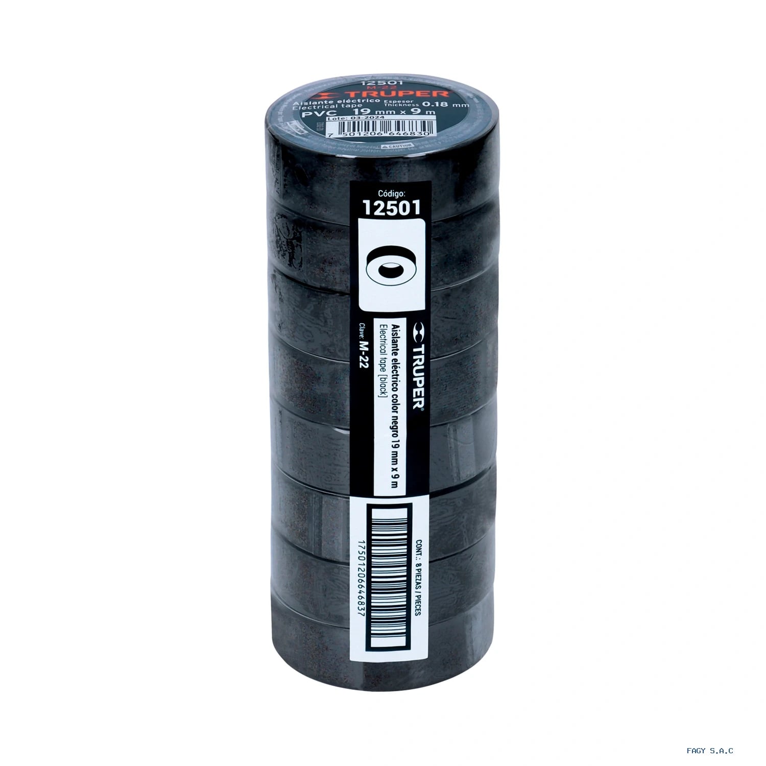 Cinta de aislar de 9 m x 19 mm negra Truper 12501