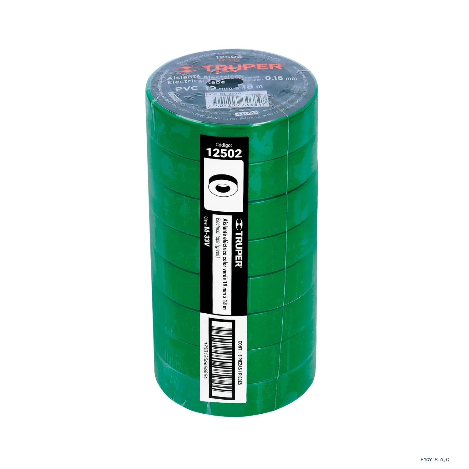 Cinta de aislar de 18 m x 19 mm verde Truper 12502