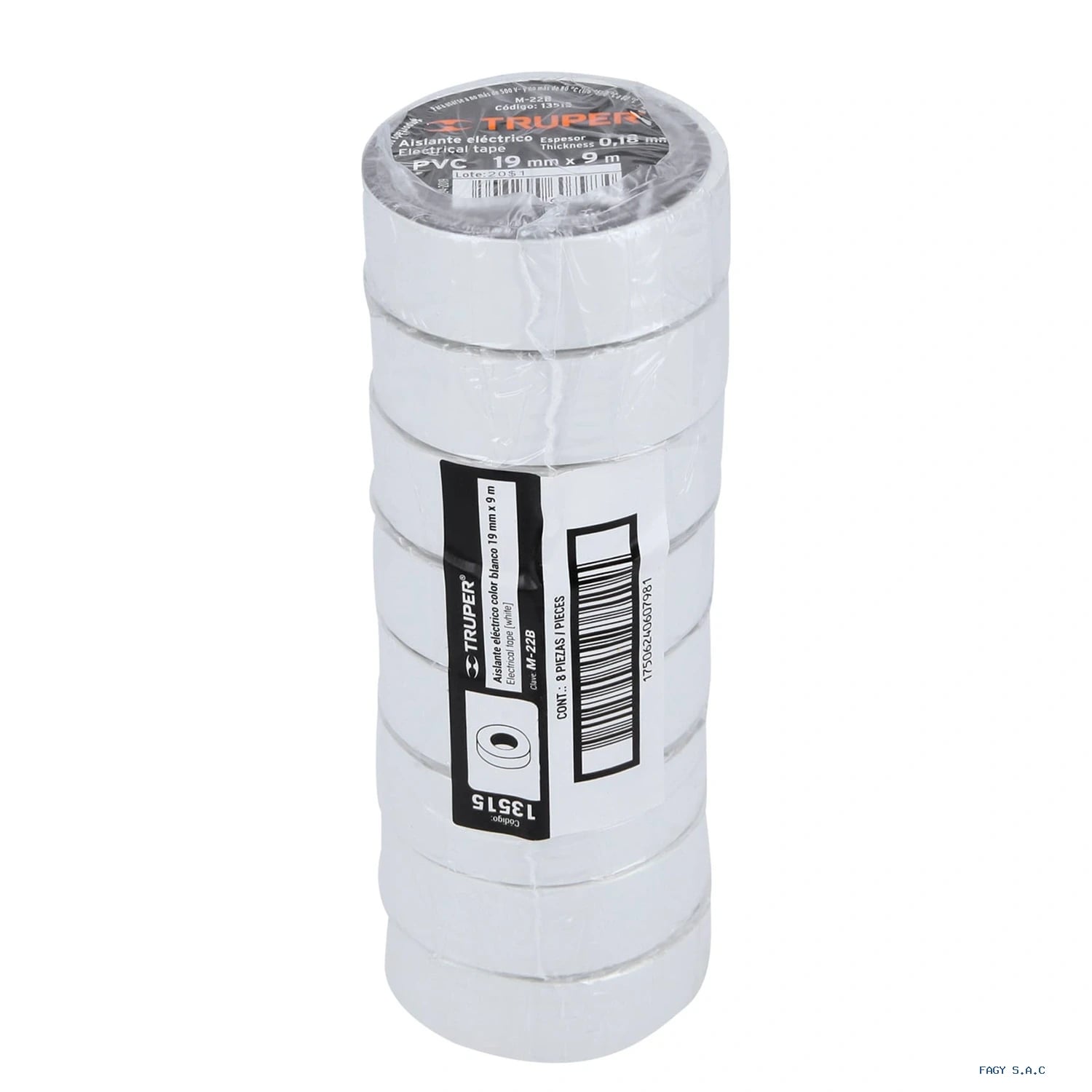 Cinta de aislar de 9 m x 19 mm blanca Truper 13515